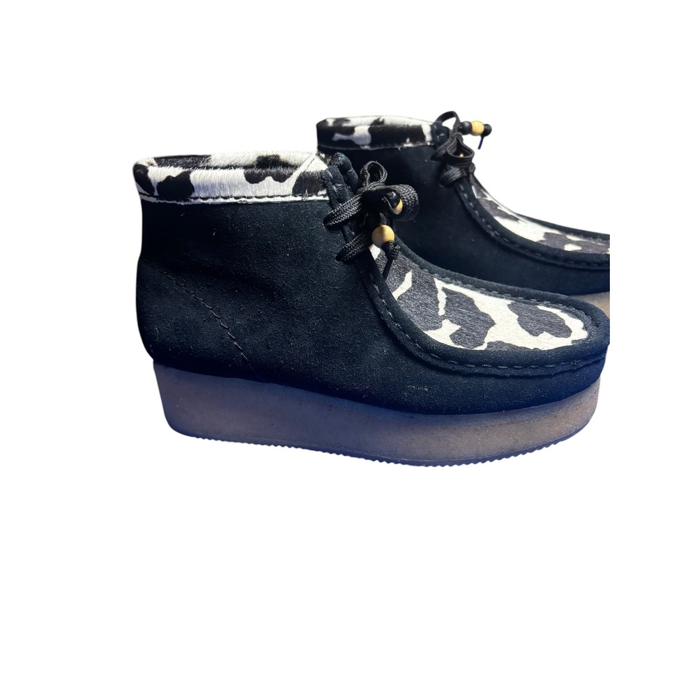 Clarks Originals Wallabee Cup Boot Cow‎ Print Pony Hair Black Suede Platform